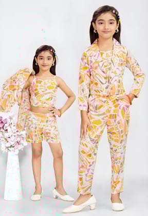 Girls 4 in 1 Printed Co-Ord Set [GCS-5072] (4-12Years)-5-6Y (Size - 26) / Imported