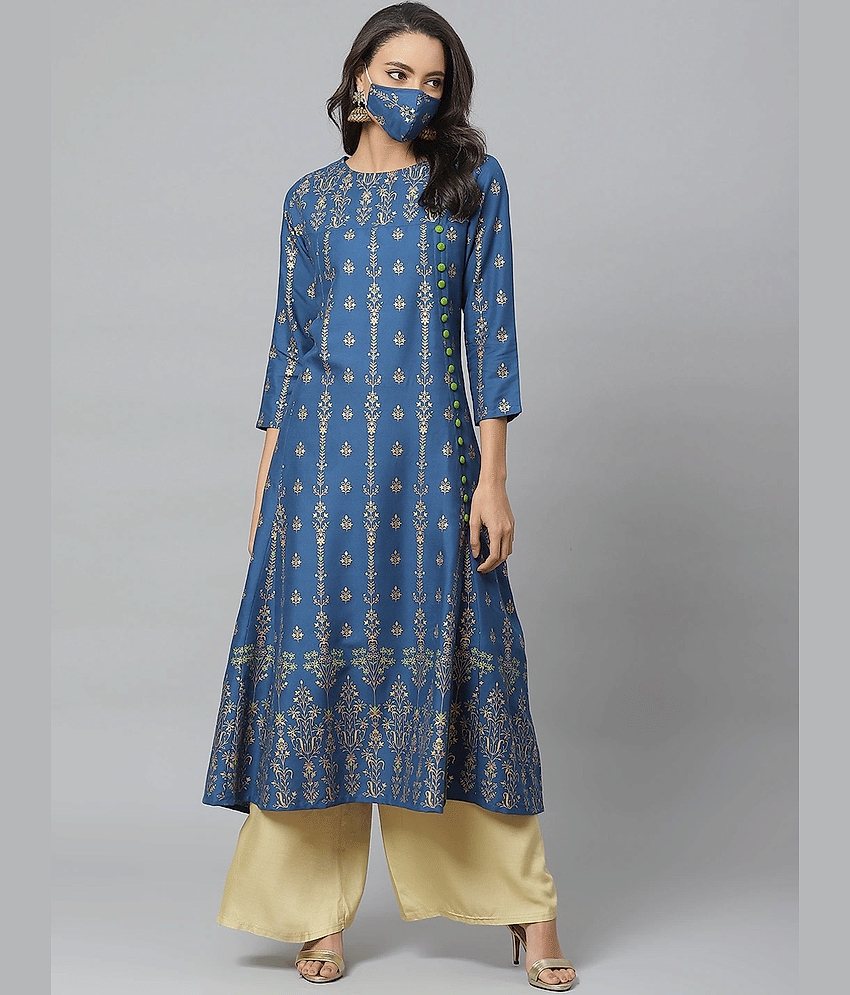 Yash Gallery - Blue Rayon Women's Flared Kurti ( Pack of 1 )