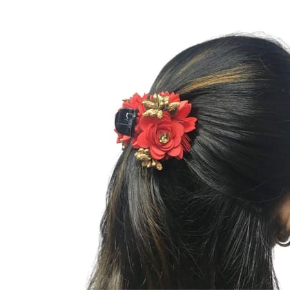 Red Black Set of 3 Beaded Claw Clip