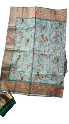 Exquisite Peacock Color Saree with Intricate Peacock Design Blouse
