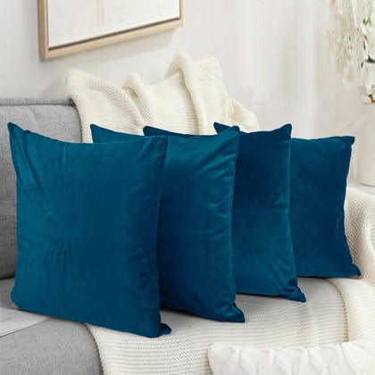 Ultra Premium Velvet Cushion Covers Set Of 4 Pieces, 18x18 inches (45x45 cm)-Aqua Marine