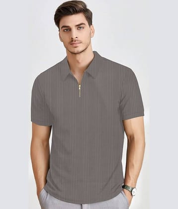 KAJARU Men Polyester Regular Fit Striped Polo T Shirt ( Grey )