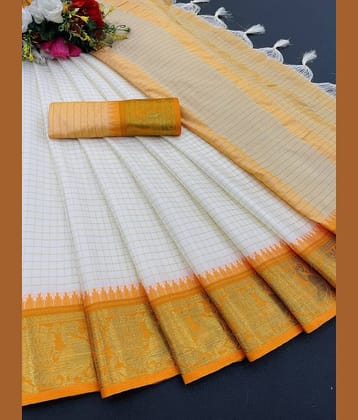 A TO Z CART Cotton Silk Checks Saree With Unstitched Blouse Piece ( Orange )