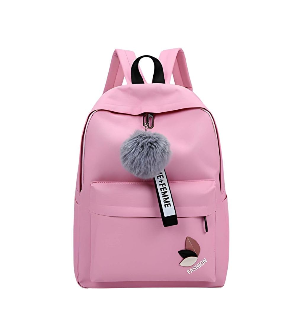 DARSHANS Unisex PU Leather Solid Medium Zipper Backpack (Pink)-PID65111