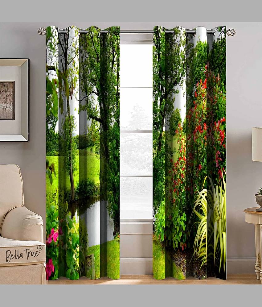 BELLA TRUE  Set of 2 Long Door SemiTransparent Eyelet Polyester Multi Color Curtains ( 270 x 113 cm )