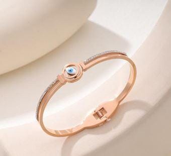 Stainless Steel Gold/Rosegold Plated Lightning Zircon Evil E