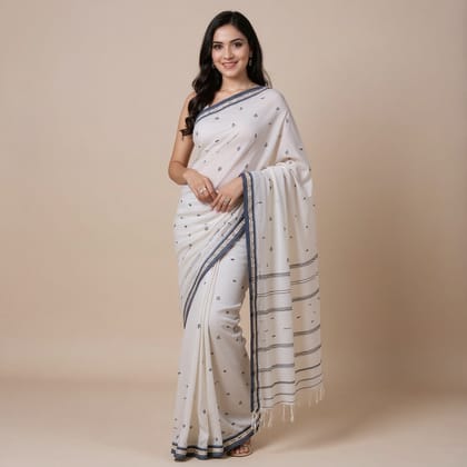 Bengal Pure Cotton Tangail Saree | White