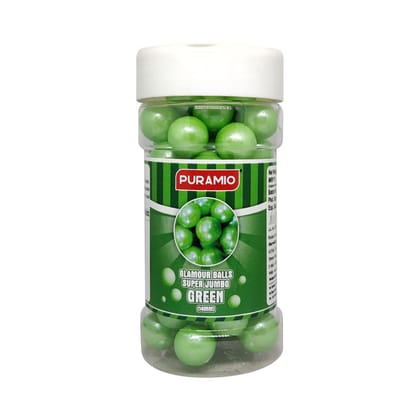 Puramio Glamour Balls Super Jumbo - Green (14mm) For Cake Decoration, 125 gm