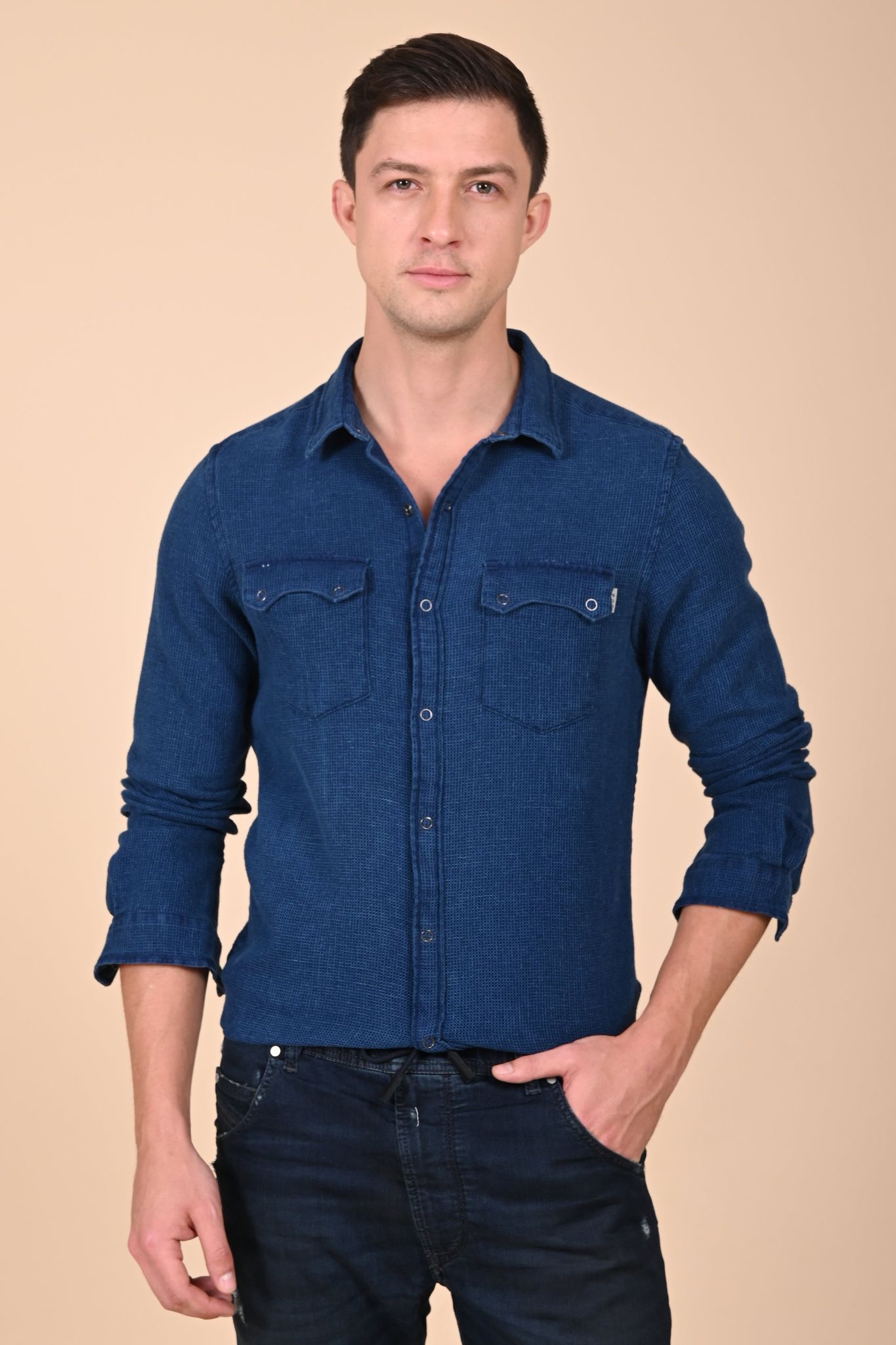 Arianna - Indigo Dobby Shirt - Dk Blue-XL-44 / DK BLUE