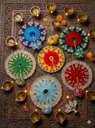 Generic Laddu Gopal Designer Heavy Work Poshak with Pagdi Set, Multicolor, Size 4, Stone and Lace Embellished Random color Size 8 inch
