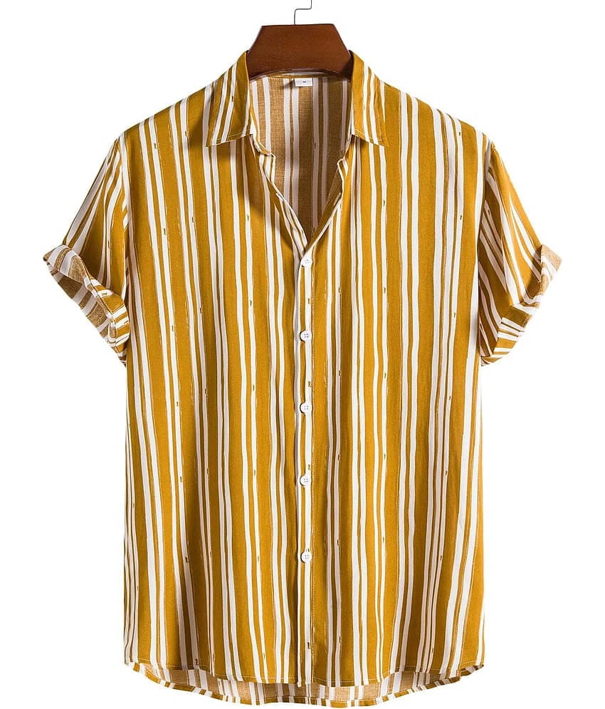 AAPSKA Poly Cotton Regular Fit Striped Half Sleeves Men's Casual Shirt - Yellow ( Pack of 1 )