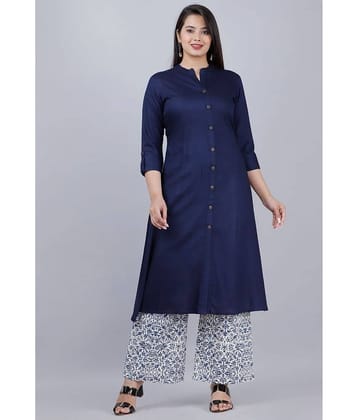 MAUKA - Blue Front Slit Rayon Women's Stitched Salwar Suit ( Pack of 1 )