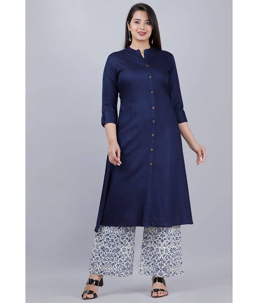 MAUKA - Blue Front Slit Rayon Women's Stitched Salwar Suit ( Pack of 1 )