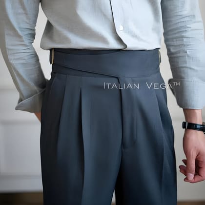 Elephant Grey Classic Buckle Formal Gurkha Pants by ITALIAN VEGA®-28