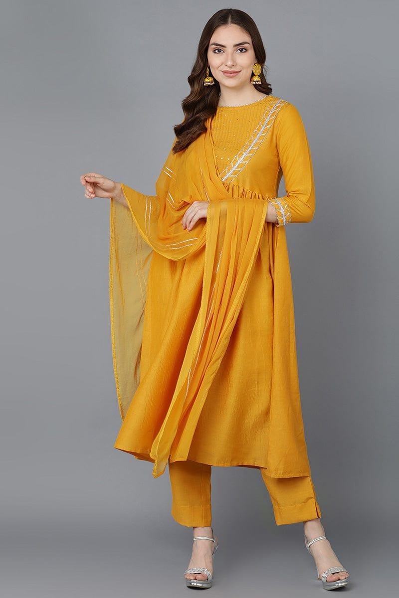 Mustard Poly Silk Flared Suit Set PKSKD1492