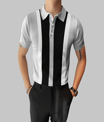 FIRST POSTION Pack of 1 Cotton Blend Regular Fit Striped Half Sleeves Men's Polo T Shirt ( Grey )
