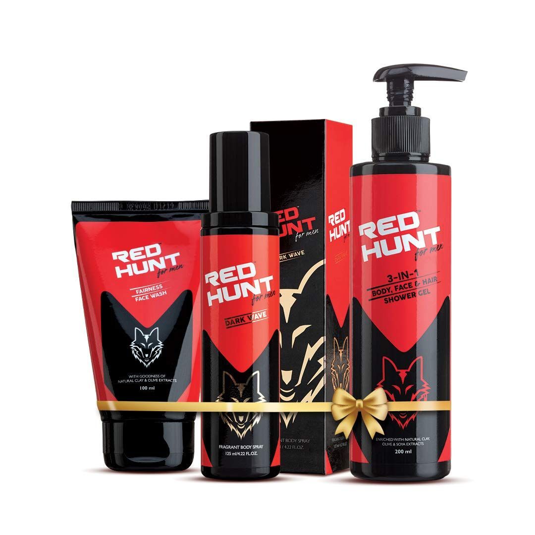 RED HUNT Feel Fresh Combo for men Fairness Face Wash 100ml, Shower Gel 200ml, Body Spray Dark Wave 120ml