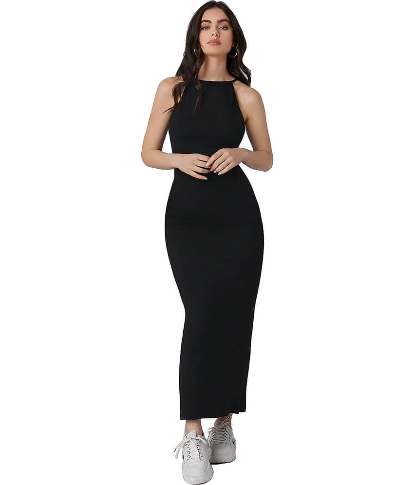 Aahwan Women Lycra Solid Bodycon Dress ( Black )