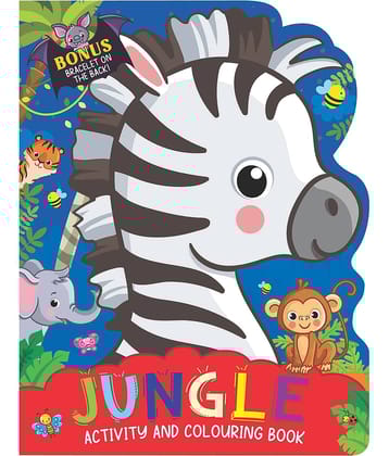Jungle Activity and Colouring Book- Die Cut Animal Shaped Book : Interactive & Activity  Children Book by Dreamland Publications 9789394767560