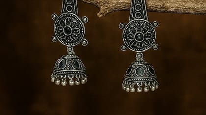 Bilasita Oxidised Floral Jhumka Earrings | Vintage Ethnic Charm | Traditional Festive Wear
