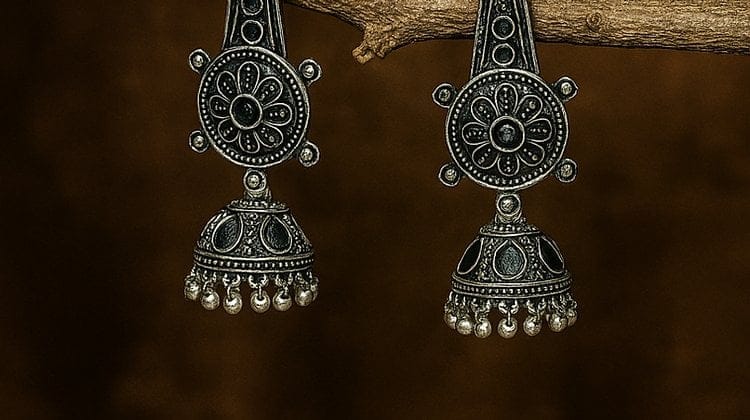 Bilasita Oxidised Floral Jhumka Earrings | Vintage Ethnic Charm | Traditional Festive Wear