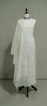 Hand Chikankari 2-Piece Dress Material in White and Ivory Mul Cotton