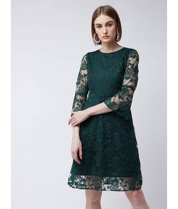 Miss Chase Women Lace Printed A-line Dress ( Green )