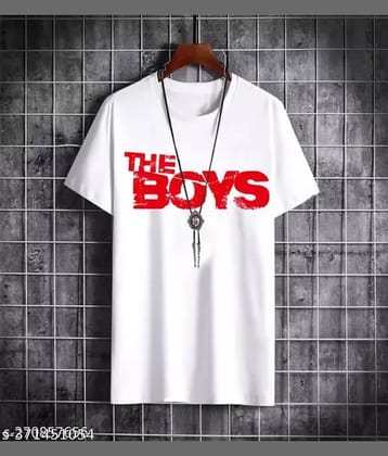 TREND SKY Polyester Regular Fit Printed Half Sleeves Men's Round T-Shirt - White ( Pack of 1 )