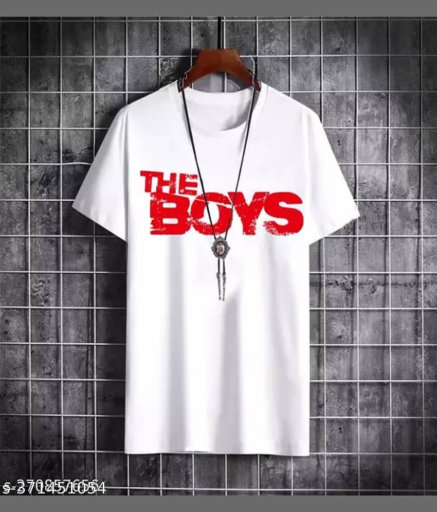 TREND SKY Polyester Regular Fit Printed Half Sleeves Men's Round T-Shirt - White ( Pack of 1 )