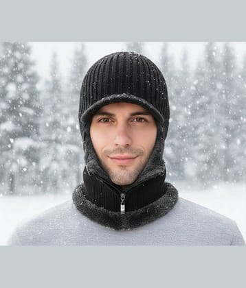 CATBUNNY Pack of 1 Woollen Men's Cap ( Black )
