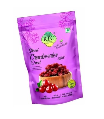RTC FOODS Sliced Dried Cranberries | 250g Pack | Antioxidant-Rich Berries | No Added Preservatives | Tasty & Nutritious Snack