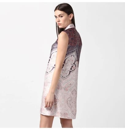 Women's Polyester Printed Sleeveless Above Knee Dress (Orange, S)-PID55771