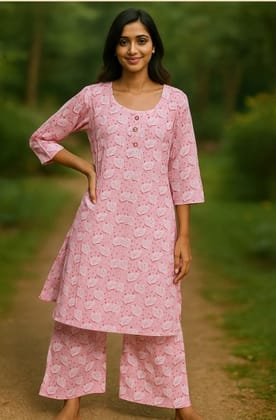 Rose Pink Ethnic Palazzo KurtiSet for Women