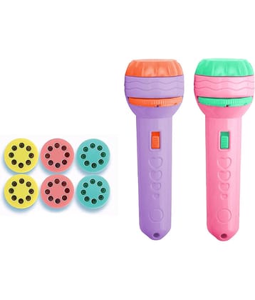 RAINBOW RIDERS 2 PCS Flashlight / 6 Slides with 48 Projections / Projector Torch Light toy for Girls and Boys / TSlide Projector Flashlight Toy / Mini Flashlight Projector Slide Projector Toy for 3+ Years kids