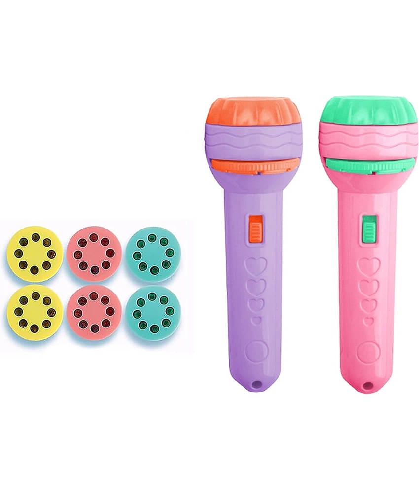RAINBOW RIDERS 2 PCS Flashlight / 6 Slides with 48 Projections / Projector Torch Light toy for Girls and Boys / TSlide Projector Flashlight Toy / Mini Flashlight Projector Slide Projector Toy for 3+ Years kids