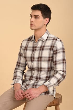 Jean - Textured Slub Check Shirt - Brown-S-38 / BROWN