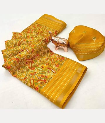 Bhuwal Fashion Art Silk Printed Kashmiri Kani Saree With Unstitched Blouse Piece ( Orange )