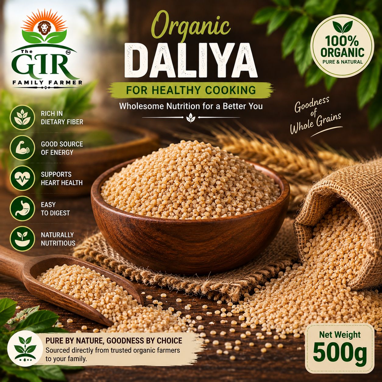 Organic Daliya – Roasted Split Chickpea | Fried Gram | Puttani | The Gir Farmer