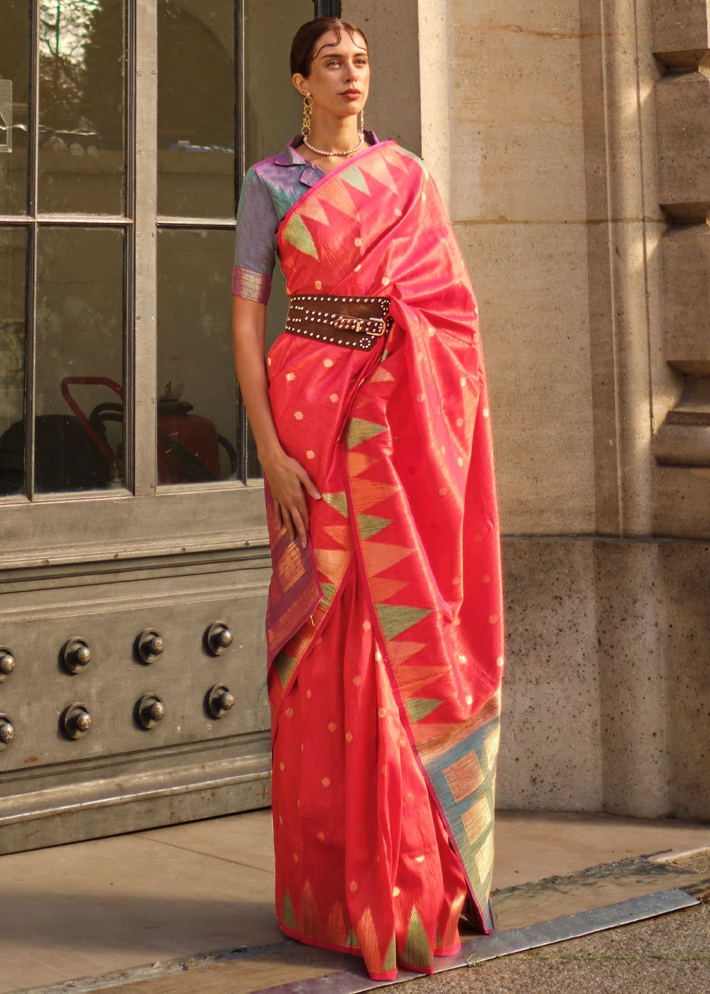 Strawberry Pink Woven Banarasi Khaddi Silk Saree