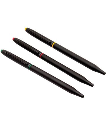 Srpc Set Of 4 Fellowship Kute Sleek Matte Black Metal Body Ball Point Pen Blue Ink Refill