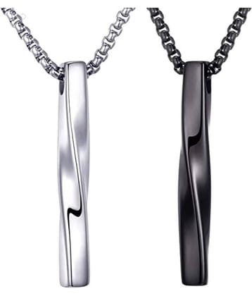 Fashion Frill Men's Fashion Black Silver Chain For Men Stainless Steel Twisted Bar Pendant Necklace Silver Plated Black Silver Chain For Men Boys Men's Jewellery Anniversary Gift For Husband Boyfriend