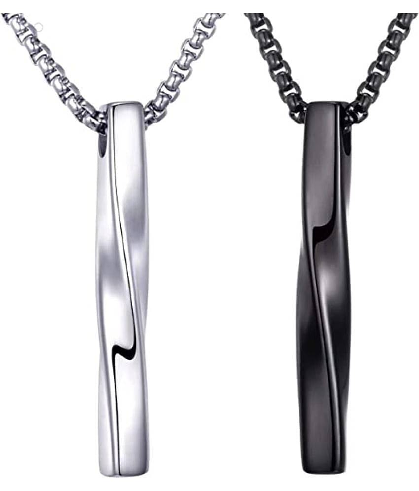 Fashion Frill Men's Fashion Black Silver Chain For Men Stainless Steel Twisted Bar Pendant Necklace Silver Plated Black Silver Chain For Men Boys Men's Jewellery Anniversary Gift For Husband Boyfriend