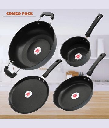 LAZYWINDOW Grey Hard Anodised Non-Stick Cookware Sets ( Set of 4 )