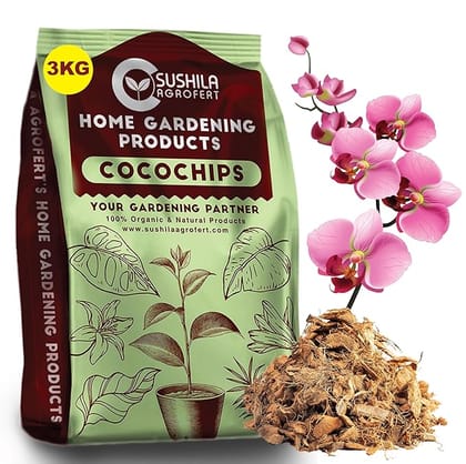 SUSHILA AGROFERT Coconut Husk for Plants 3Kg Extra Nutrients Added Loose Ready to Use Low Ec Coco Chips Potting Mixture Best Home Gardening Media Plant Root Development & Aeration