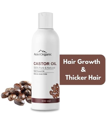 Aravi Organic 100% Pure Cold Pressed Castor Hair Oil For Healthy Hair Growth and Skin Care - 200 ml