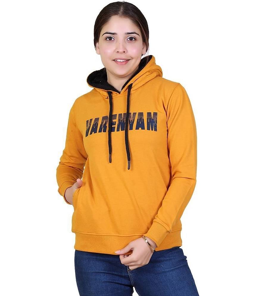 Varenyam Cotton - Fleece Yellow Hooded Sweatshirt