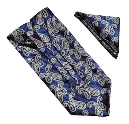 VOICI France Men's Self-Design Cravat Ascot NeckTie for Men Free Size Microfiber Fabric-Blue Textured Paisley VOICI France Men's Self-Design Cravat Ascot NeckTie for Men Free Size Microfiber Fabric-Blue Textured Paisley
