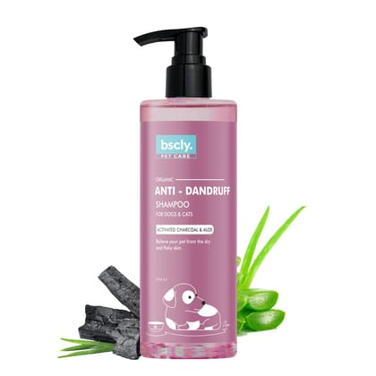 Bscly Anti Dandruff Dog Shampoo with Activated Charcoal & Aloe | Dog Shampoo for Pomeranian, Shih tzu Puppy, German Shepherd, Labrador & Golden Retriever, Dogs Shampoo, 200 ml