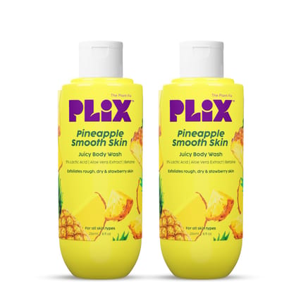 PLIX - THE PLANT FIX Pineapple 5% Lactic Acid Exfoliating Body Wash For All Skin Types | Paraben-Free Shower Gel | For Dry, Rough & Strawberry Skin | 236 ml Pack of 2 PLIX - THE PLANT FIX Pineapple 5% Lactic Acid Exfoliating Body Wash For All Skin Types 