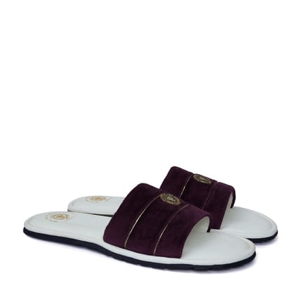 Purple Velvet Strap with White Leather Comfy Base Slide-in Slippers by Brune & Bareskin-40/6